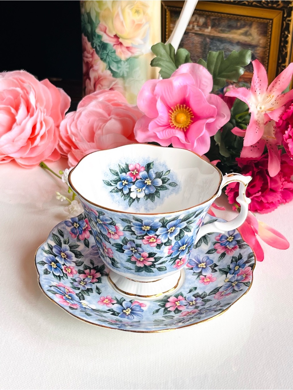 VINTAGE Royal Albert "Blue Bouquet" Tea Cup & Saucer - Garden Party Series